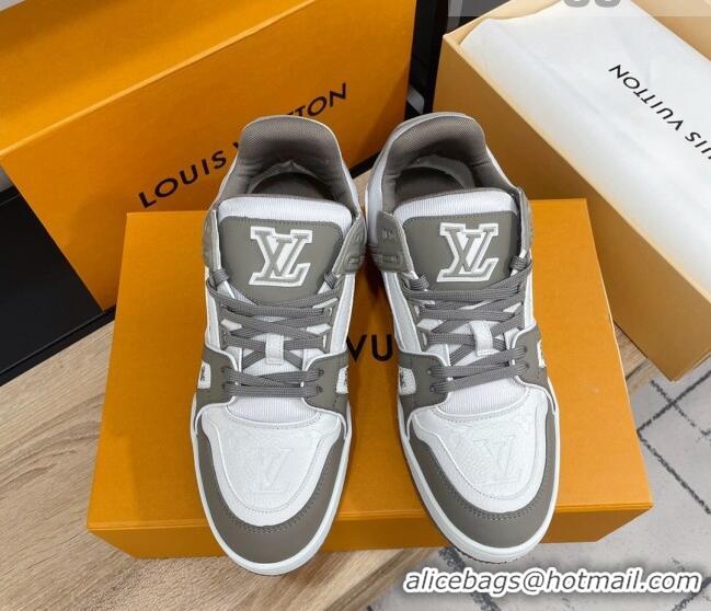 Perfect Louis Vuitton Men's Trainer Monogram Leather Sneakers 070559 White/Grey