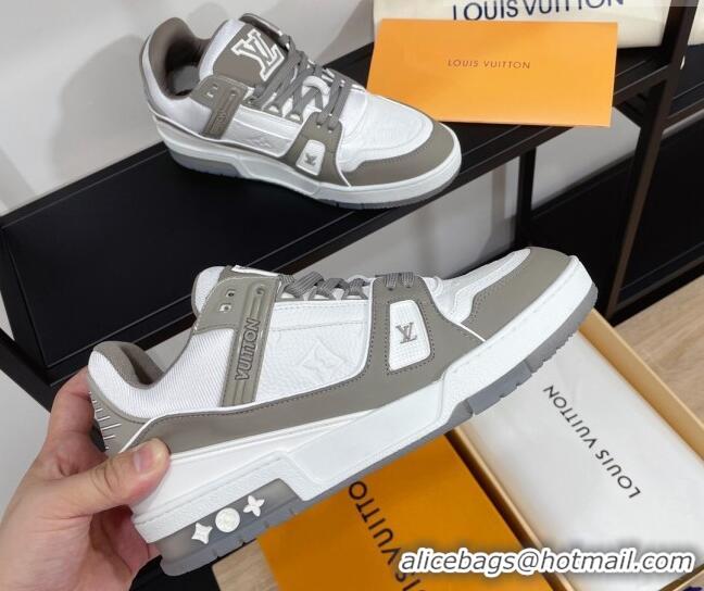 Perfect Louis Vuitton Men's Trainer Monogram Leather Sneakers 070559 White/Grey