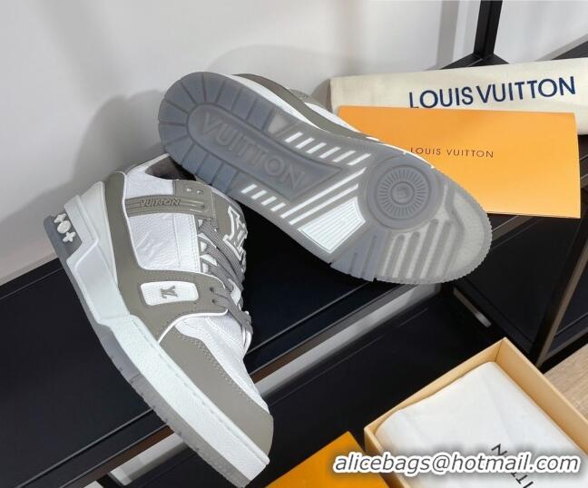 Perfect Louis Vuitton Men's Trainer Monogram Leather Sneakers 070559 White/Grey