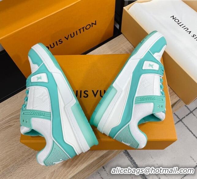 Luxurious Louis Vuitton Men's Trainer Monogram Leather Sneakers 070559 White/Green