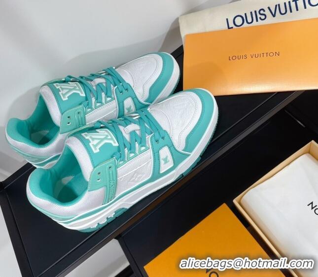 Luxurious Louis Vuitton Men's Trainer Monogram Leather Sneakers 070559 White/Green