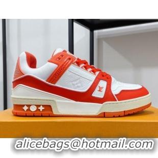 Good Quality Louis Vuitton Men's Trainer Monogram Leather Sneakers 070559 White/Red