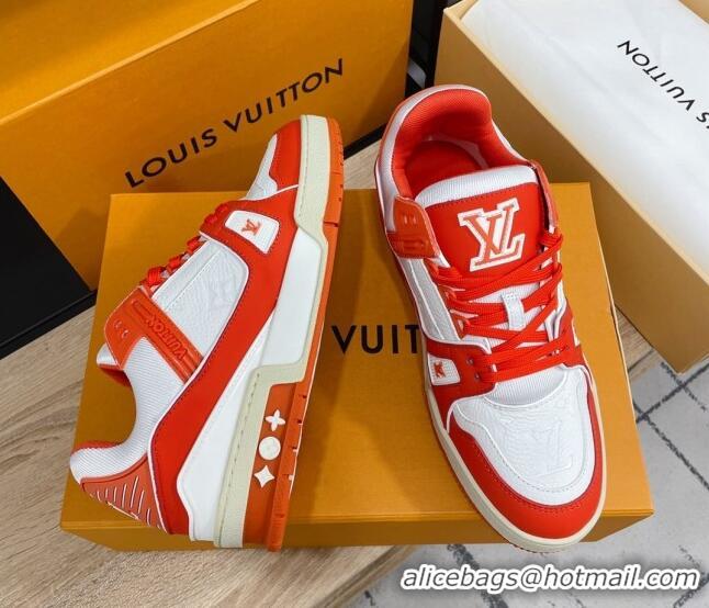 Good Quality Louis Vuitton Men's Trainer Monogram Leather Sneakers 070559 White/Red