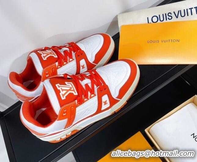 Good Quality Louis Vuitton Men's Trainer Monogram Leather Sneakers 070559 White/Red