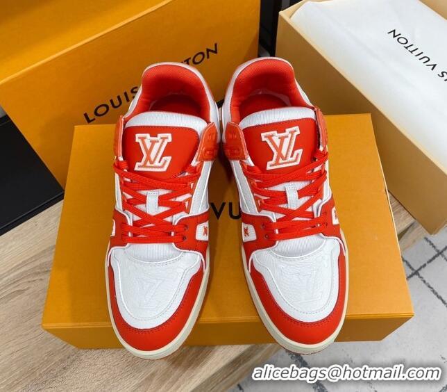 Good Quality Louis Vuitton Men's Trainer Monogram Leather Sneakers 070559 White/Red