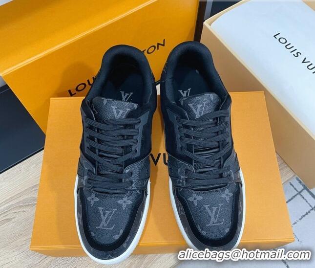 Grade Quality Louis Vuitton Men's Trainer Monogram Canvas and Suede Sneakers 070565 Black