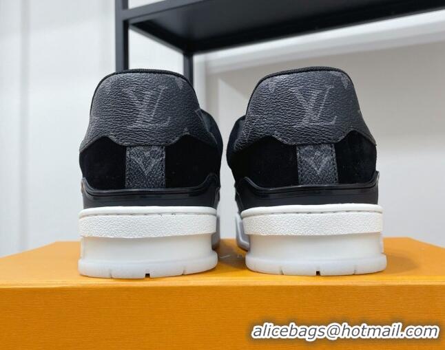 Grade Quality Louis Vuitton Men's Trainer Monogram Canvas and Suede Sneakers 070565 Black