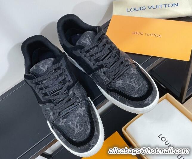 Grade Quality Louis Vuitton Men's Trainer Monogram Canvas and Suede Sneakers 070565 Black