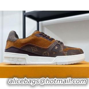 Low Cost Louis Vuitton Men's Trainer Monogram Canvas and Suede Sneakers 070565 Brown