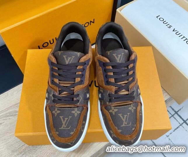 Low Cost Louis Vuitton Men's Trainer Monogram Canvas and Suede Sneakers 070565 Brown