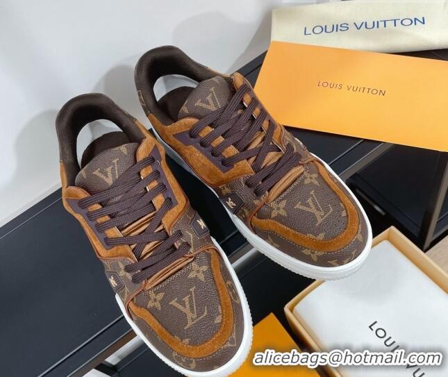 Low Cost Louis Vuitton Men's Trainer Monogram Canvas and Suede Sneakers 070565 Brown