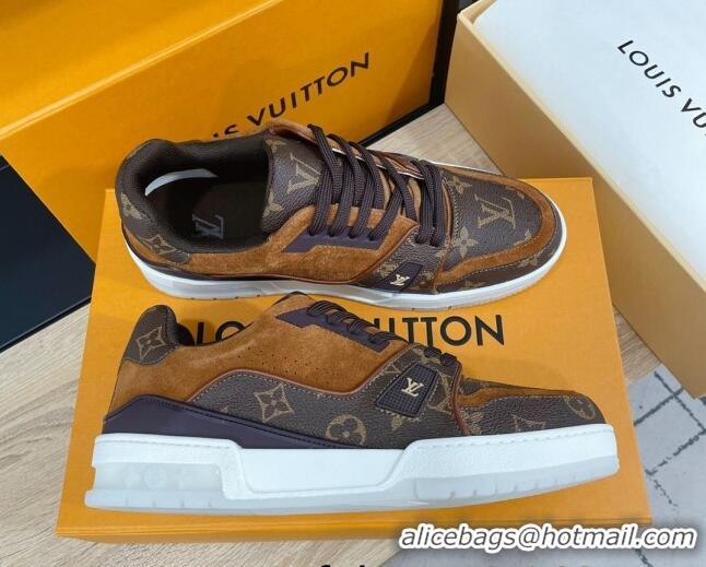 Low Cost Louis Vuitton Men's Trainer Monogram Canvas and Suede Sneakers 070565 Brown