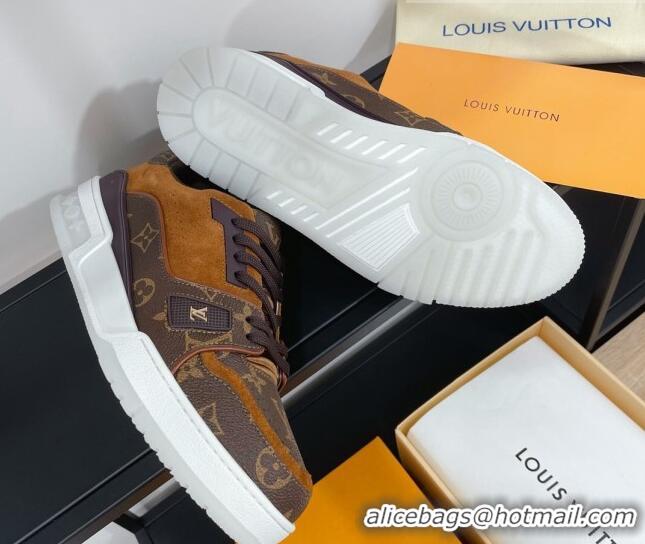 Low Cost Louis Vuitton Men's Trainer Monogram Canvas and Suede Sneakers 070565 Brown