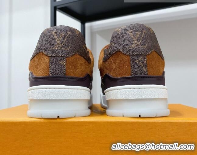 Low Cost Louis Vuitton Men's Trainer Monogram Canvas and Suede Sneakers 070565 Brown