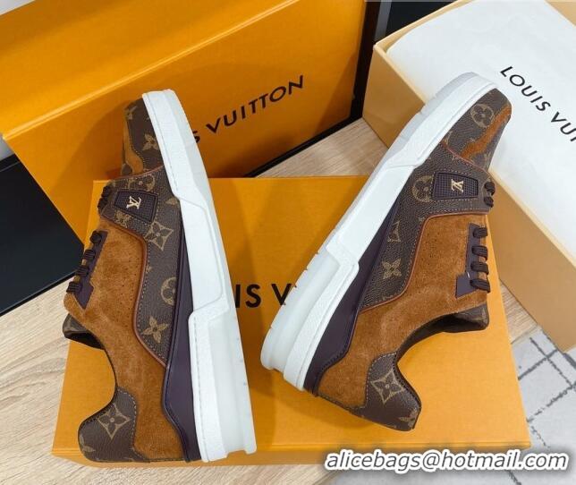 Low Cost Louis Vuitton Men's Trainer Monogram Canvas and Suede Sneakers 070565 Brown