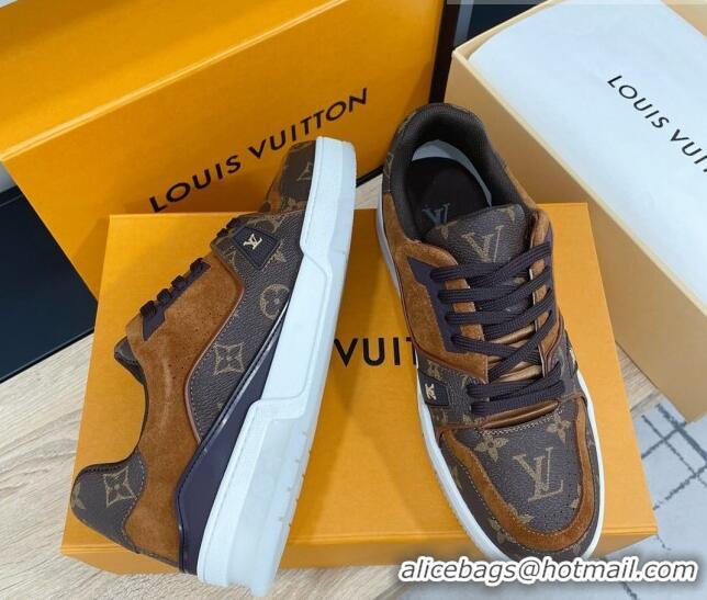 Low Cost Louis Vuitton Men's Trainer Monogram Canvas and Suede Sneakers 070565 Brown