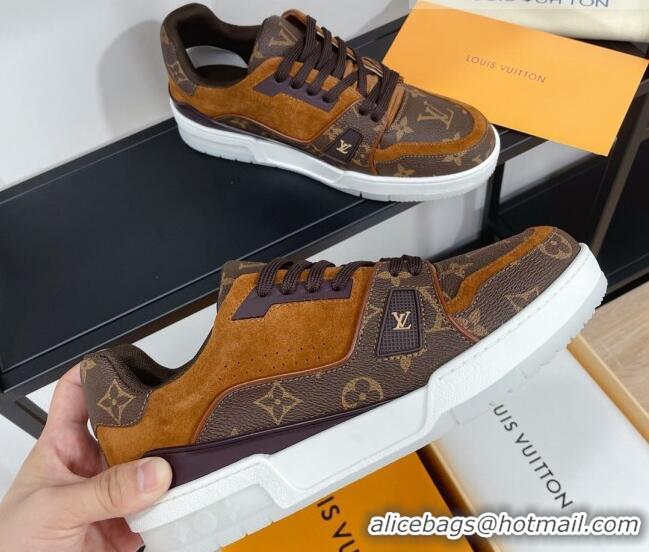 Low Cost Louis Vuitton Men's Trainer Monogram Canvas and Suede Sneakers 070565 Brown