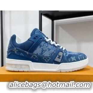 Classic Hot Louis Vuitton Men's Trainer Monogram Denim Sneakers Blue 070567