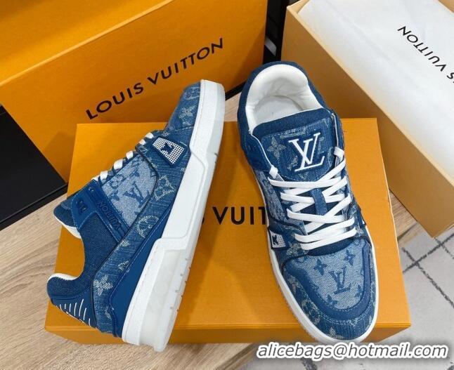 Classic Hot Louis Vuitton Men's Trainer Monogram Denim Sneakers Blue 070567