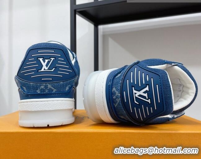 Classic Hot Louis Vuitton Men's Trainer Monogram Denim Sneakers Blue 070567