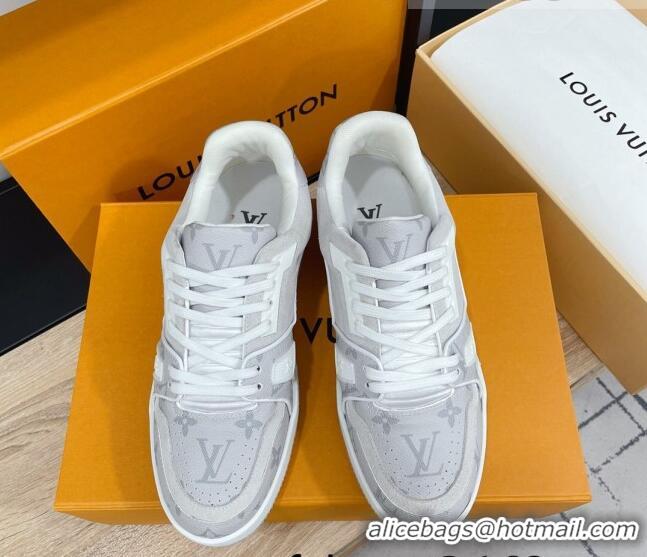 Luxury Louis Vuitton Men's Trainer Monogram Canvas and Suede Sneakers 070564 Light Grey