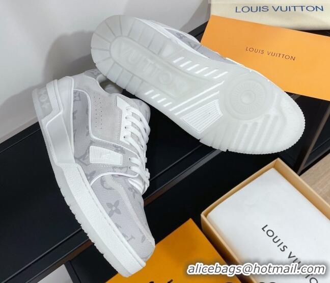 Luxury Louis Vuitton Men's Trainer Monogram Canvas and Suede Sneakers 070564 Light Grey