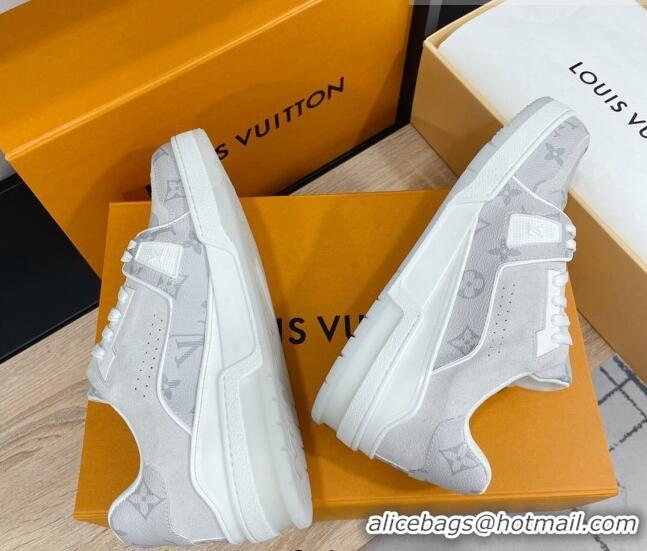 Luxury Louis Vuitton Men's Trainer Monogram Canvas and Suede Sneakers 070564 Light Grey