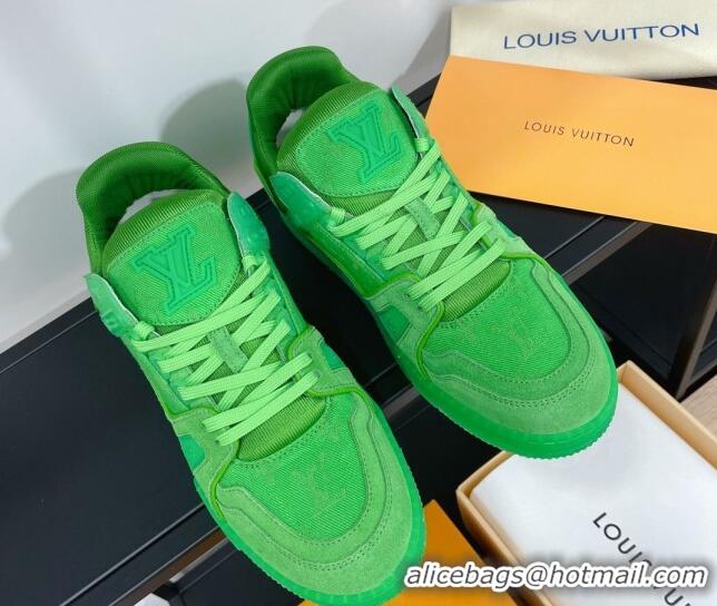 Top Design Louis Vuitton Men's Trainer Monogram Denim Sneakers 070568 Green 2021