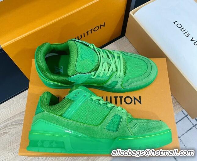 Top Design Louis Vuitton Men's Trainer Monogram Denim Sneakers 070568 Green 2021