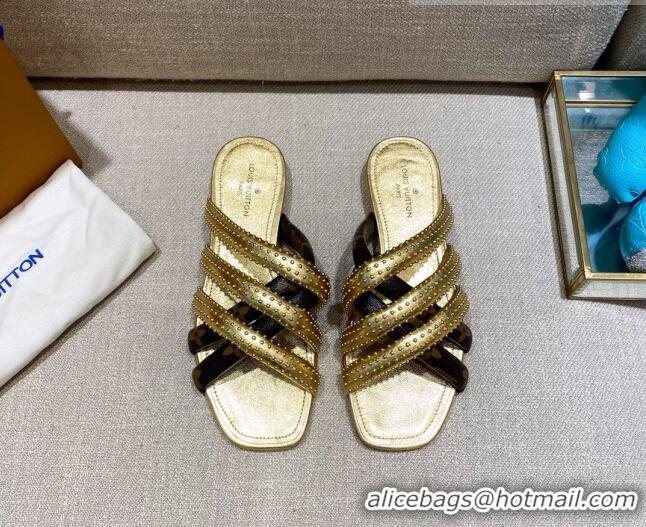 Custom Louis Vuitton Revival Flat Mules 070611 Gold