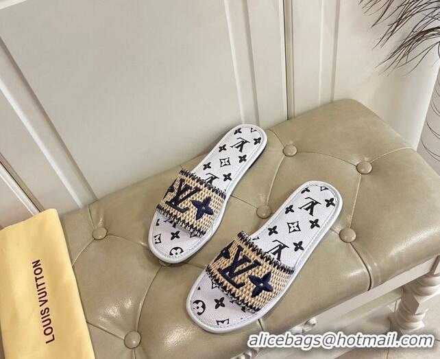 Low Cost Louis Vuitton Lock It Raffia and Monogram Canvas Slide Sandals 070811 White 2021