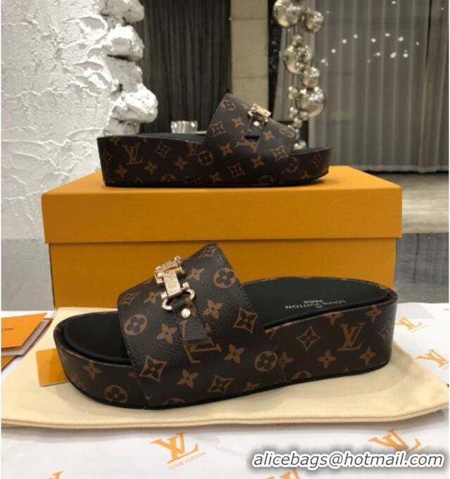 Unique Grade Louis Vuitton Jumbo LV Buckle Flatform Slide Sandals Monogram Canvas 070868