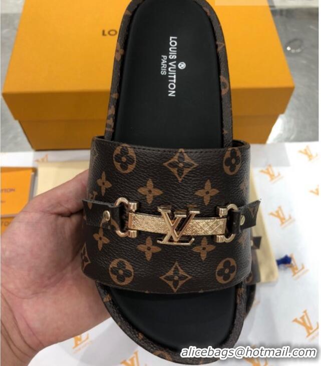 Unique Grade Louis Vuitton Jumbo LV Buckle Flatform Slide Sandals Monogram Canvas 070868