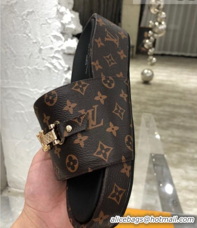 Unique Grade Louis Vuitton Jumbo LV Buckle Flatform Slide Sandals Monogram Canvas 070868