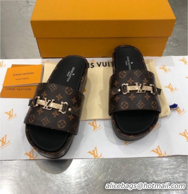 Unique Grade Louis Vuitton Jumbo LV Buckle Flatform Slide Sandals Monogram Canvas 070868