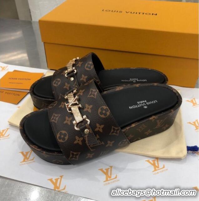 Unique Grade Louis Vuitton Jumbo LV Buckle Flatform Slide Sandals Monogram Canvas 070868