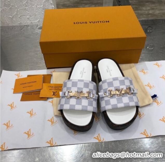 Top Quality Louis Vuitton Jumbo LV Buckle Flatform Slide Sandals Damier Azur Canvas 070869