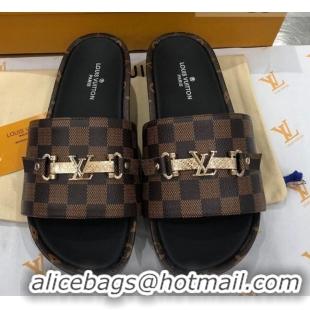 Best Price Louis Vuitton Jumbo LV Buckle Flatform Slide Sandals Damier Ebene Canvas 070870