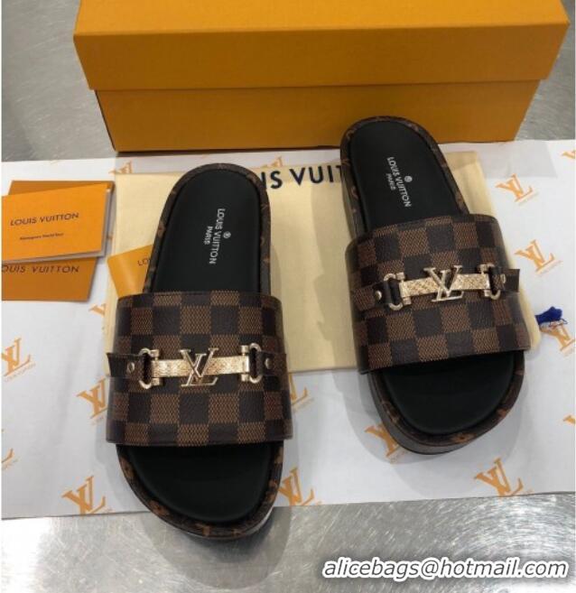 Best Price Louis Vuitton Jumbo LV Buckle Flatform Slide Sandals Damier Ebene Canvas 070870