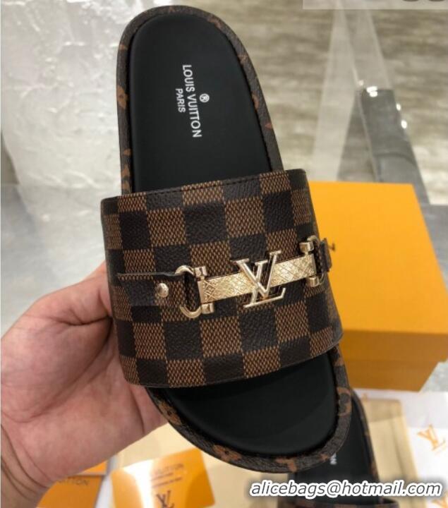 Best Price Louis Vuitton Jumbo LV Buckle Flatform Slide Sandals Damier Ebene Canvas 070870