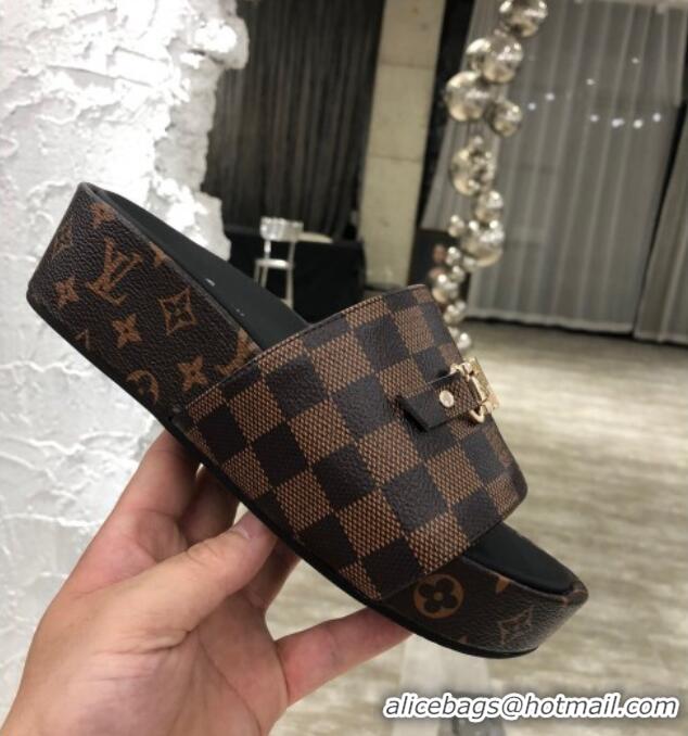 Best Price Louis Vuitton Jumbo LV Buckle Flatform Slide Sandals Damier Ebene Canvas 070870