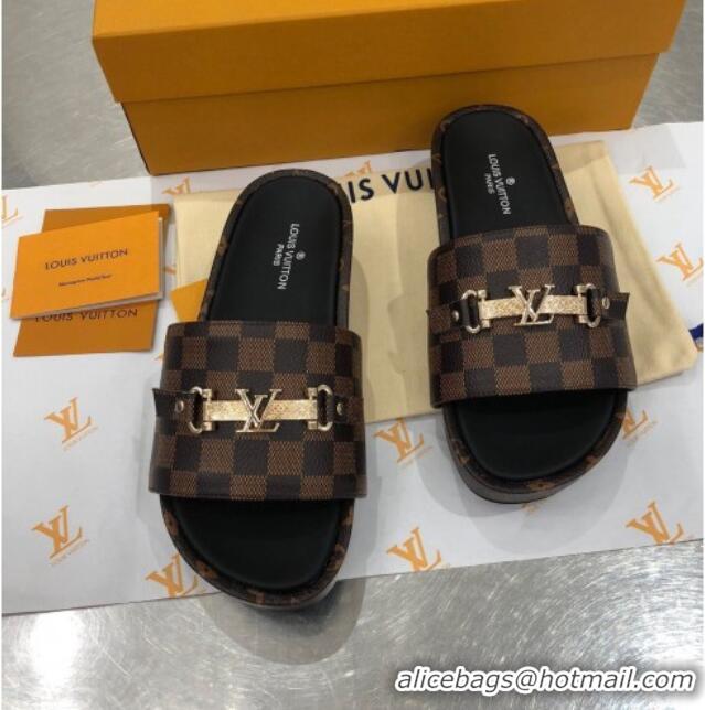 Best Price Louis Vuitton Jumbo LV Buckle Flatform Slide Sandals Damier Ebene Canvas 070870