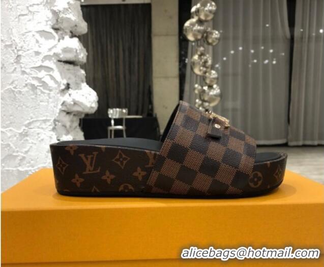 Best Price Louis Vuitton Jumbo LV Buckle Flatform Slide Sandals Damier Ebene Canvas 070870