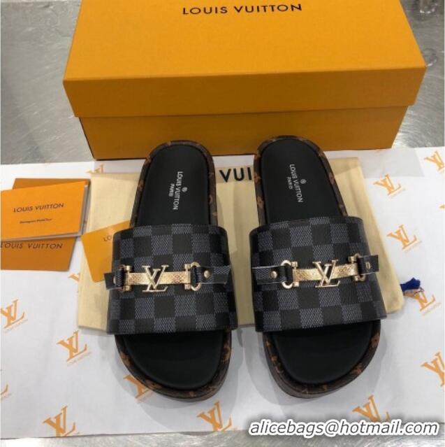 Top Quality Louis Vuitton Jumbo LV Buckle Flatform Slide Sandals Damier Graphite Canvas 070871