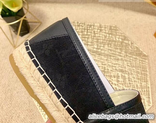 Newest Louis Vuitton Monogram Denim Espadrilles 070874 Black