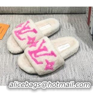 New Style Louis Vuitton LV Wool Flat Slide Sandals 080964 White 2021