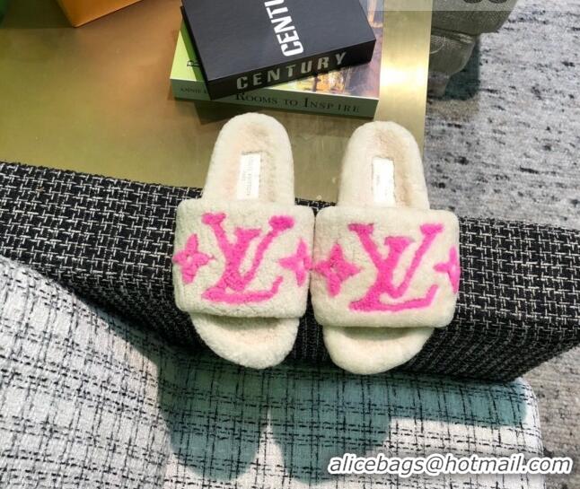 New Style Louis Vuitton LV Wool Flat Slide Sandals 080964 White 2021