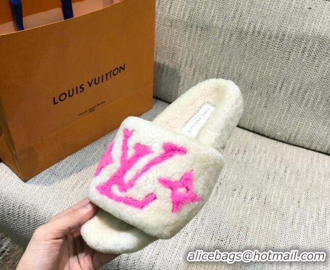 New Style Louis Vuitton LV Wool Flat Slide Sandals 080964 White 2021