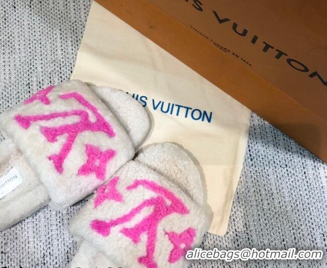 New Style Louis Vuitton LV Wool Flat Slide Sandals 080964 White 2021