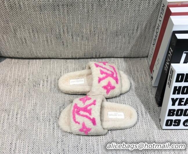 New Style Louis Vuitton LV Wool Flat Slide Sandals 080964 White 2021